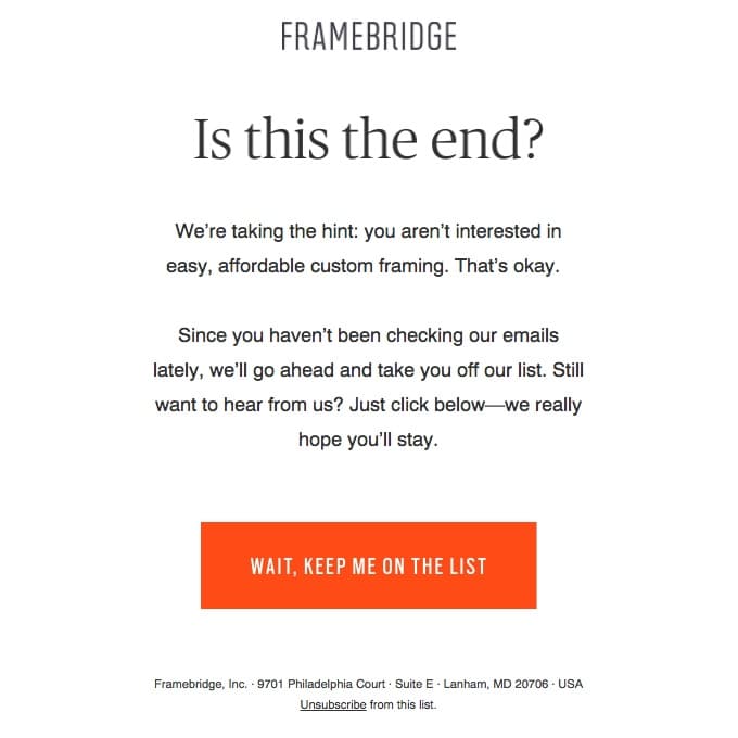 Framebridge email: Goodbyes are hard…