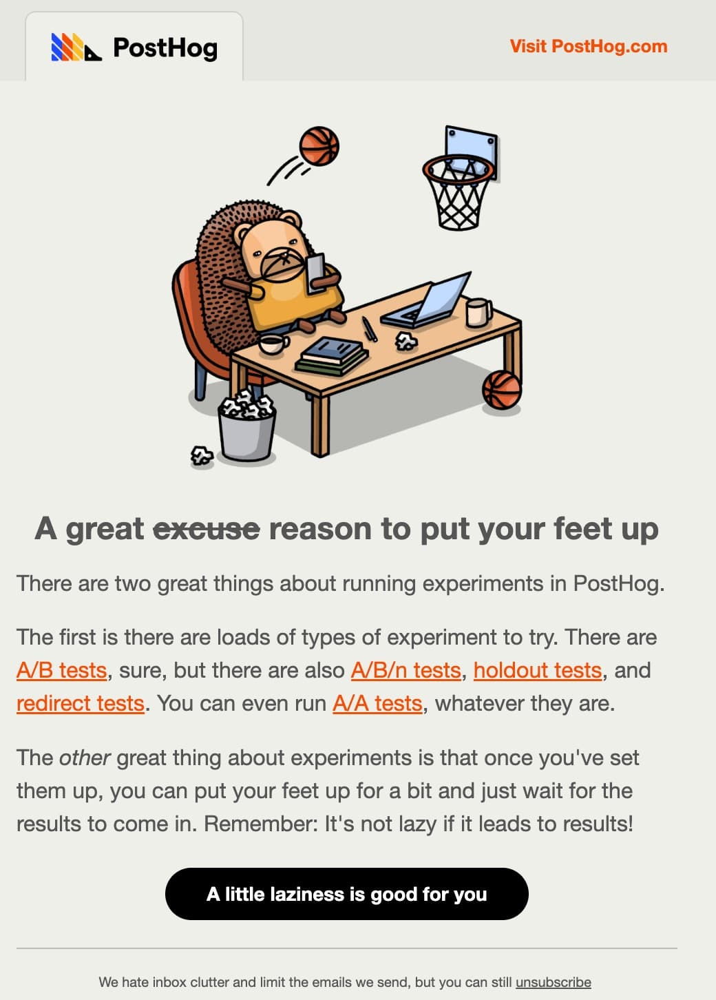 PostHog email: A great excuse reason to put your feet up