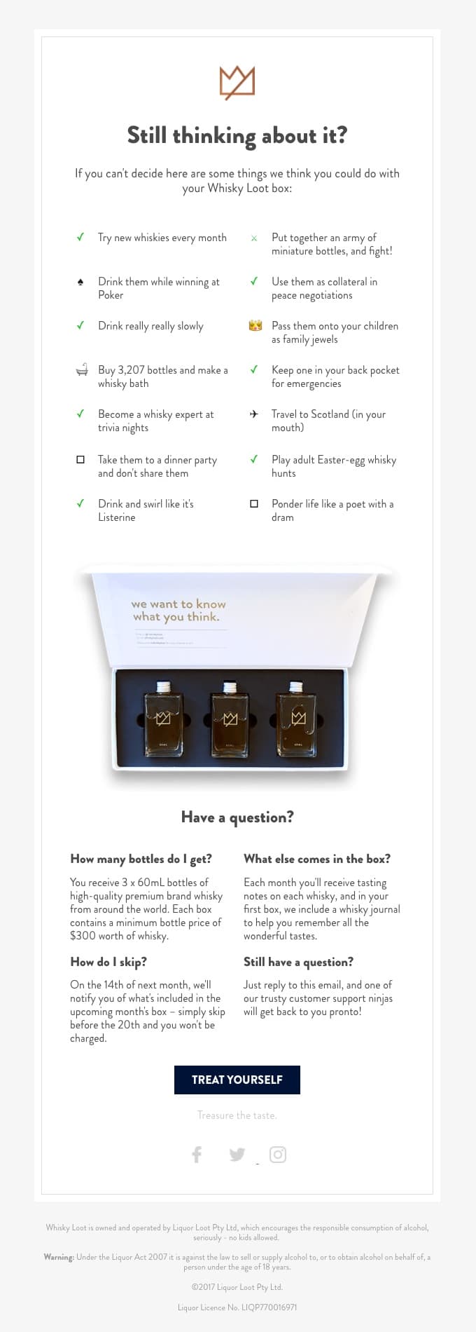 Whisky Loot email: Your cart is sobering up